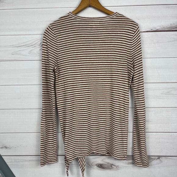 MADEWELL Brown Striped Tie Knot Hem Soundcheck Long Sleeve Top S - Picture 5 of 6